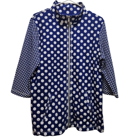 Onque Casual Zip-Up Blue with White Polka Dot Jacket Size L - Picture 1 of 7